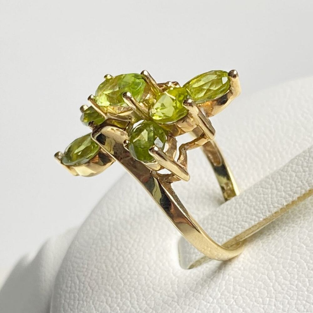 10K Yellow Gold Peridot Cluster Ring Marquise Green Stones Size 5.75 - Picture 3 of 12